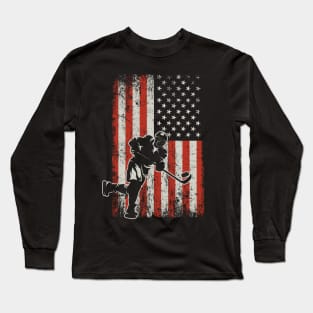 USA Flag Hockey Player Long Sleeve T-Shirt